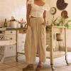 Akivide Womens Cotton Linen Baggy Wide Leg Pant High Waisted Loose Flowy Beach Summer Palazzo Trouser with Pockets view 4