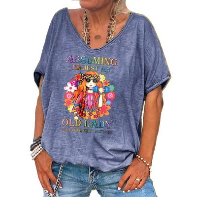 Assuming I'm Just an Old Lady T Shirt Your First Mistake was Thinking I'm Old T-Shirt Your First Mistake was Thinking I was an Old Lady Fun Letter Print Tee Casual Tshirts Lightblue