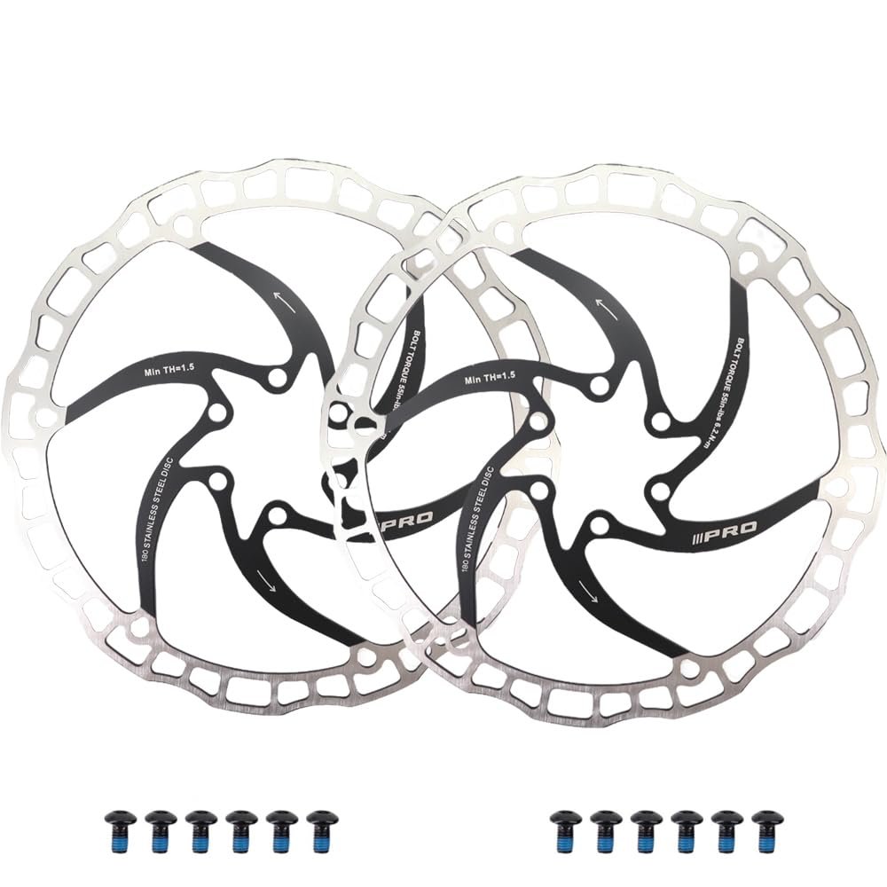 DJC Bike Brake Disc Rotor 2pcs MTB Brake Disc 160mm 180mm with 6 Bolts Road Bike MTB BMX e Scooter Steel Brake Disc iiipro (2pcs Black, 160mm)