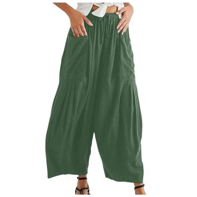 Akivide Womens Cotton Linen Baggy Wide Leg Pant High Waisted Loose Flowy Beach Summer Palazzo Trouser with Pockets