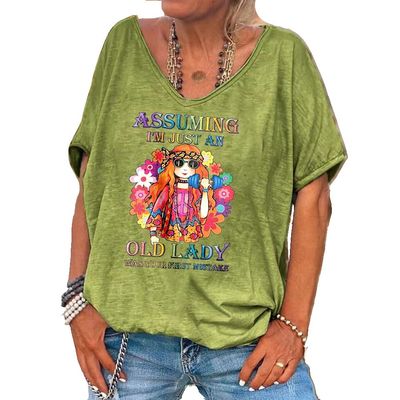 Your First Mistake was Thinking I'm Old Shirts Assuming I'm Just an Old Lady T Shirt Assuming I'm Just an Old Lady Fun Letter Print Tee Casual Tshirts Plus Size XL Green