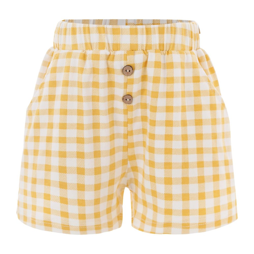 iiniim Toddler Baby Girls Summer Plaid Shorts Elastic Waist Bottoms Pants Yellow 4-5 Years