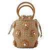 Straw Woven Handbag Bucket, Boho Summer Beach Travel Vacation Flower Pearls Rattan Tote Bag Drawstring Straw Bucket Bag for Women view 2
