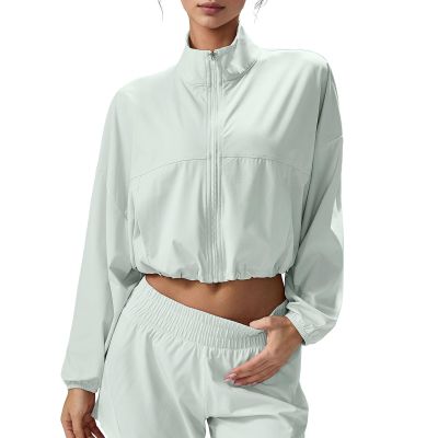 altiland Women's UPF 50+ Sun Protection Cropped Zip Up Jackets for Athletic Workout Running Cool Feeling (Cream Green, M)