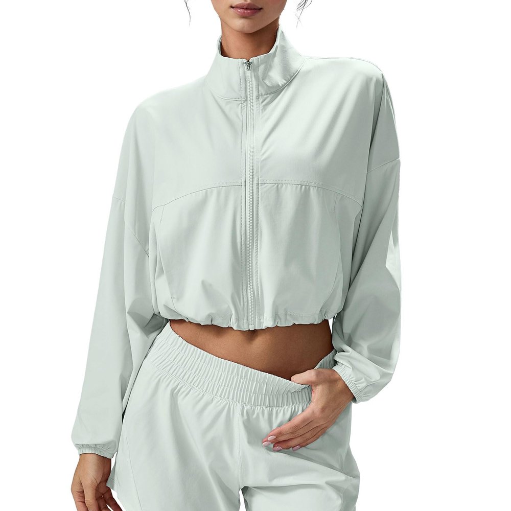 altiland Women's UPF 50+ Sun Protection Cropped Zip Up Jackets for Athletic Workout Running Cool Feeling (Cream Green, M)