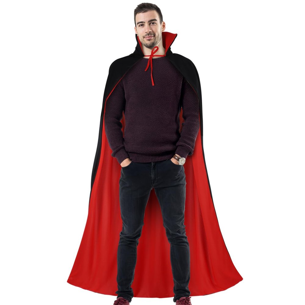 Ciieeo 1Pc Vampire Costume Halloween Vampire Cloak Black and Red Reversible Hooded Cloak Cape for Halloween Party and Devil Cosplay