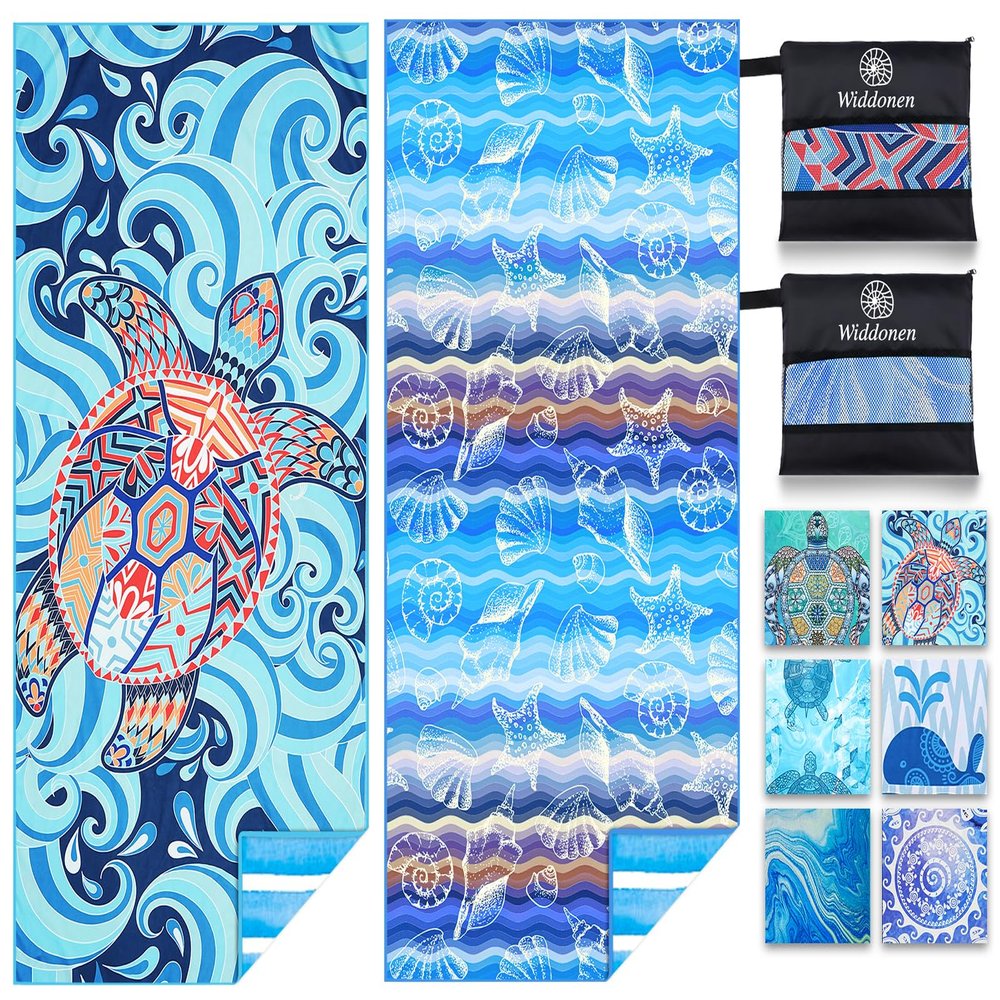 2 Pack Microfiber Lightweight Beach Towel Sand Free Quick Dry Absorbent Thin Compact Towels for Swimming Pool Camping Beach Accessories Large Easy Pack Travel Things for Vacation Essentials Gift