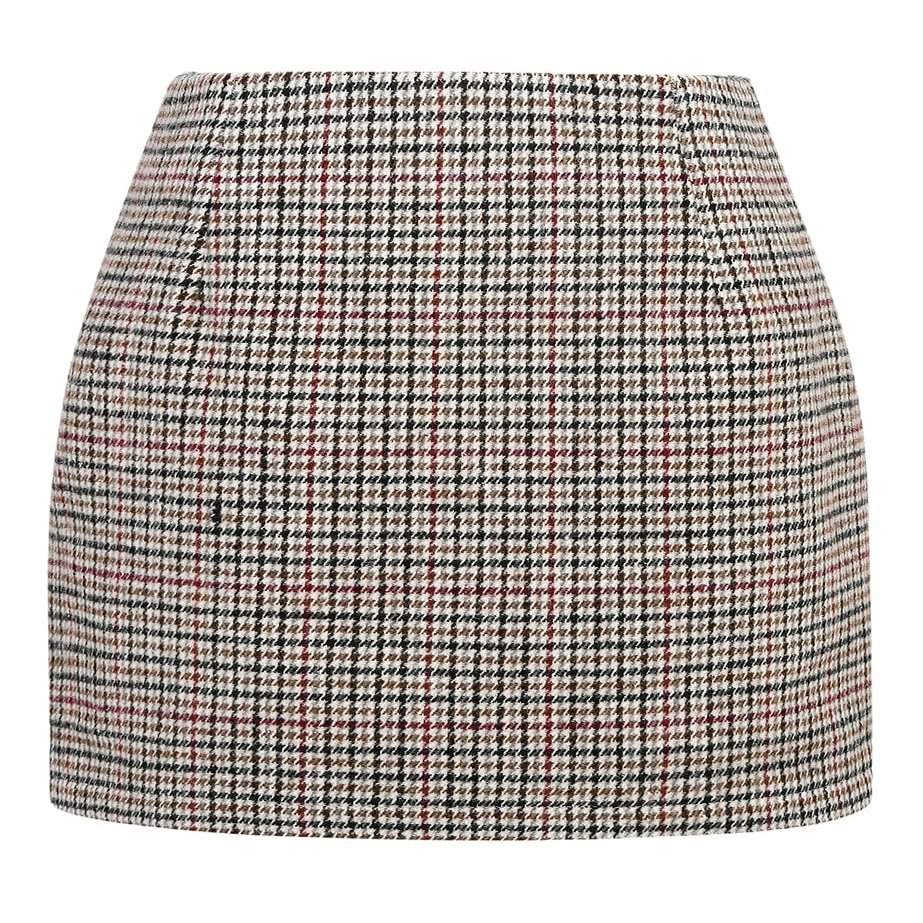 Tweed Skirt for Women 2023 High Waisted Pencil Fall Winter Short Mini Plaid Skirts, Grid Multicolor, L