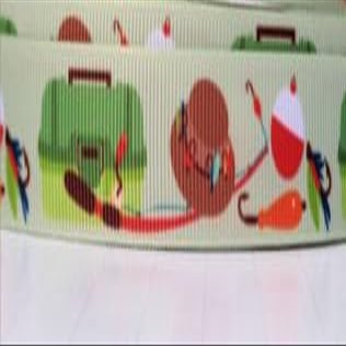 3 yds 7/8" Gone Fishing Tackle Box Hat Lures Bait Pole Fish Grosgrain Ribbon