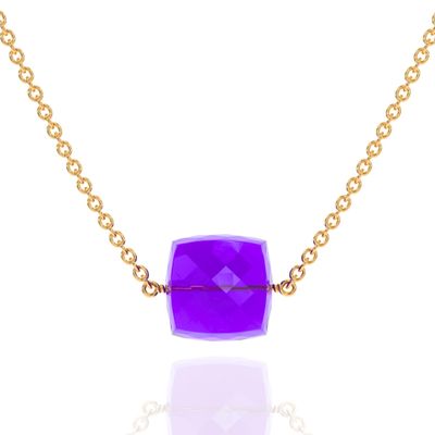 ABSHEL Amethyst Necklace for Women, Premium Gold Cube Necklaces for Women - Tarnish Free 18K Gold Vermeil Certified S925 Classic Statement Gold Jewelry for Women - Mothers Day Gifts for Mom Wife