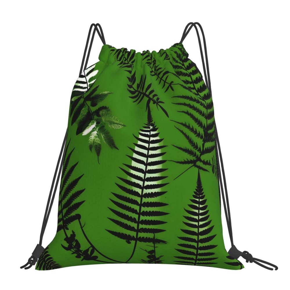 Natural Plant Silhouette Fern Leaves Unisex Simple Leisure Drawstring Bag,Gym Drawstring Bags,Outdoor Portable Backpack Storage Bags