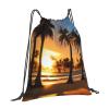 Beach Sunrise And Backlit Palm Trees Unisex Simple Leisure Drawstring Bag,Gym Drawstring Bags,Outdoor Portable Backpack Storage Bags view 2