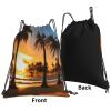 Beach Sunrise And Backlit Palm Trees Unisex Simple Leisure Drawstring Bag,Gym Drawstring Bags,Outdoor Portable Backpack Storage Bags view 3