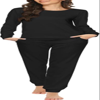 Ekouaer Womens Pajama Set Long Sleeve Sleepwear Round Neck Nightwear Soft Pjs Lounge Sets with Pockets Black Large