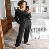 Ekouaer Womens Pajama Set Long Sleeve Sleepwear Round Neck Nightwear Soft Pjs Lounge Sets with Pockets Black Large view 2