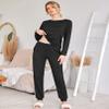 Ekouaer Womens Pajama Set Long Sleeve Sleepwear Round Neck Nightwear Soft Pjs Lounge Sets with Pockets Black Large view 3