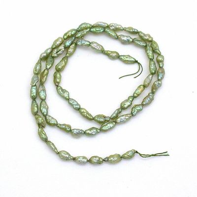 Vintage Japan Japanese 6-7mm x 3-4mm Green Freshwater Rice Pearl 15" Strand