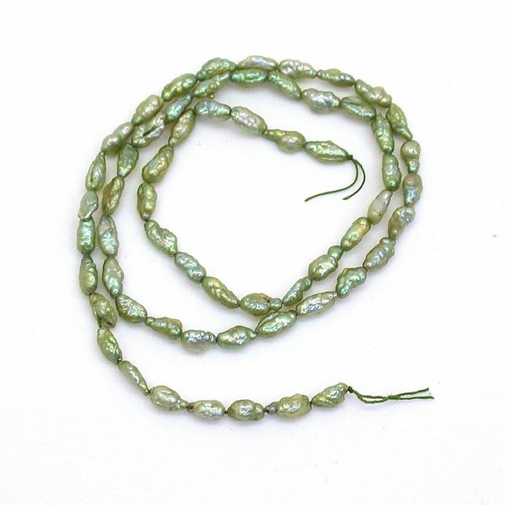 Vintage Japan Japanese 6-7mm x 3-4mm Green Freshwater Rice Pearl 15" Strand