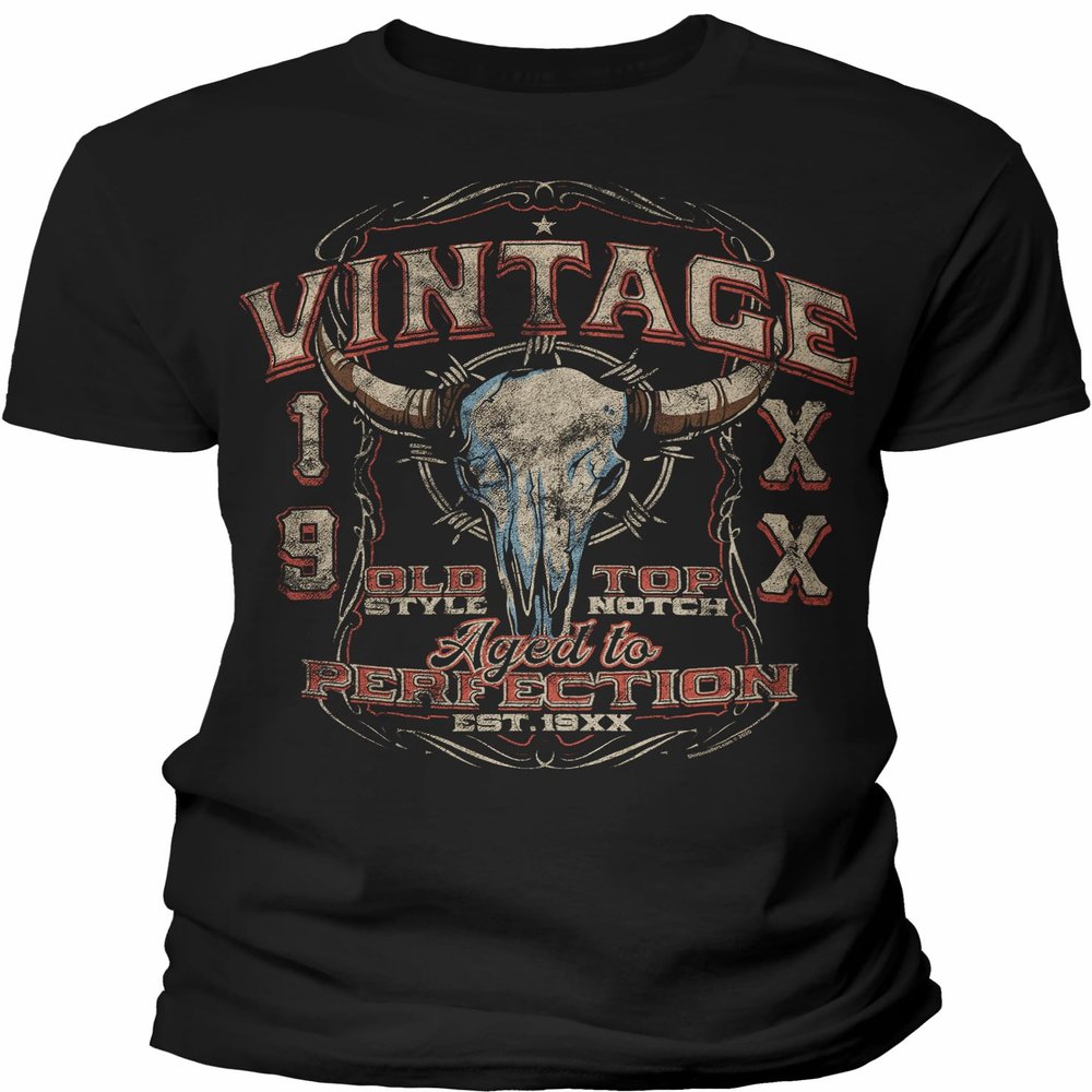 50th Birthday Gift Shirt for Men - Vintage (Birth Year) Aged to Perfection - Bull Skull - F/4X