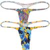 Jaxu Hot Men's Flex Micro Thong Underwear Male Slim Pouch Bikini Tangas Hombre Thin Belt G-string Minimum Coverage T-back 2-Pack(yellow medallion pattern,dinosaur) M view 1