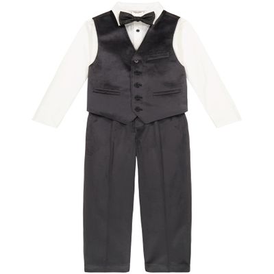Calvin Klein Boys' 4-Piece Formal Suit Set, Includes Dress Shirt with Bow Tie, Suit Vest & Dress Pants, Tech Ebony, 6