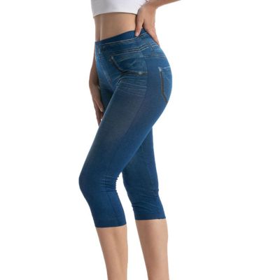 Uillui Capri Leggings for Women Plus Size Jean Look Leggings High Waisted Stretch Denim Skinny Cropped Leggings Sweatpants