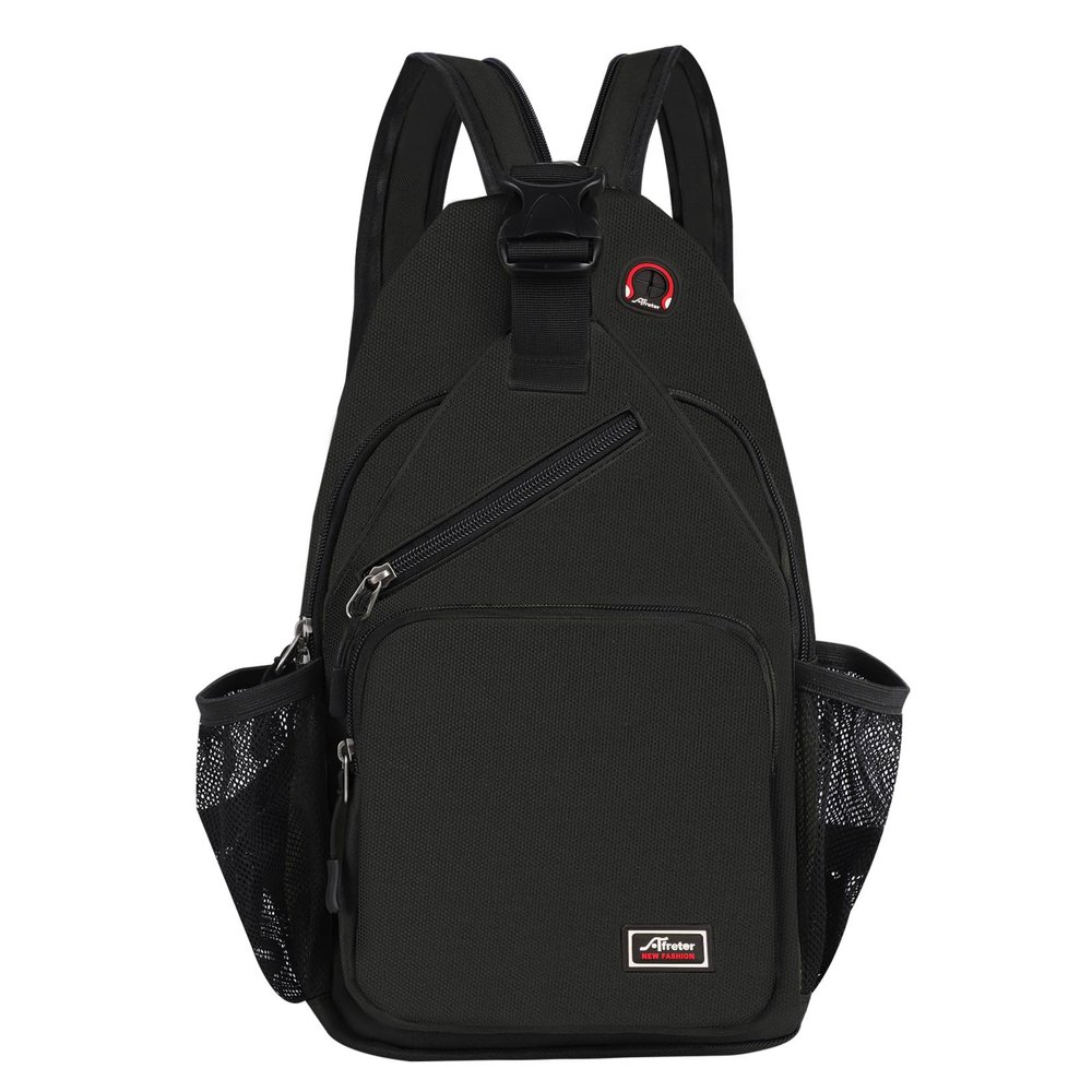 Afreter Crossbody Sling Backpack Men and Women Sling Bag Shoulder Backpack Travel Hiking Chest Bag Daypack (Black)