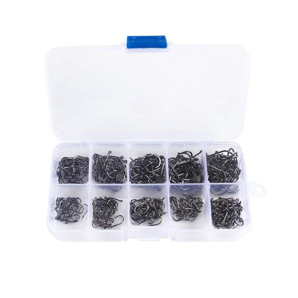 DHAEY SeroNi 600/1000pcs Box Fishing Hooks Set High Carbon Steel Barbed Fishhook Rock Fishing Equipment Gear Tackle Accessories(600pcs)