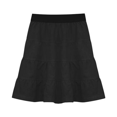 Baby'O Girl's Lightweight 4 Tiered Cotton Twill Below The Knee Skirt (Black-X-Small)