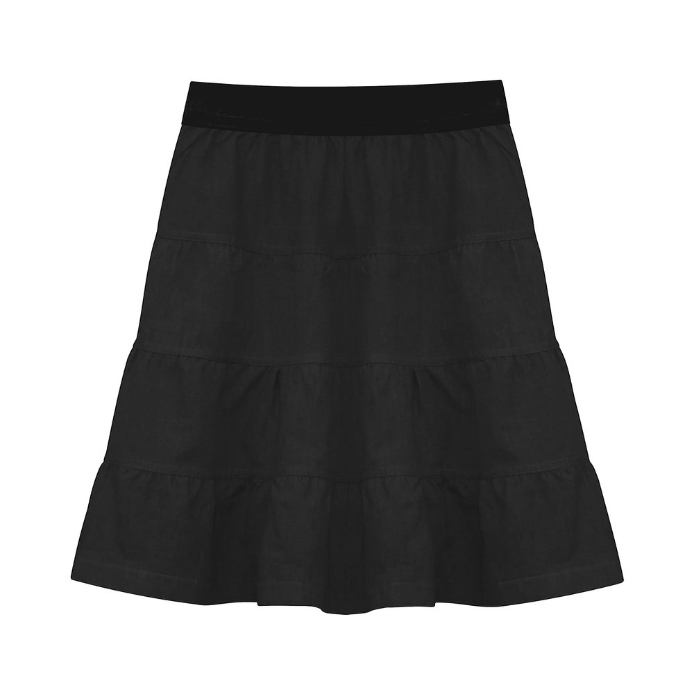 Baby'O Girl's Lightweight 4 Tiered Cotton Twill Below The Knee Skirt (Black-X-Small)