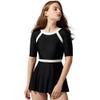 Julysand Women's Black One Piece Skirt Swimsuit Middle Long Sleeve Ladies Elegant Tummy Control Swimwear Dress Wrap Back view 1