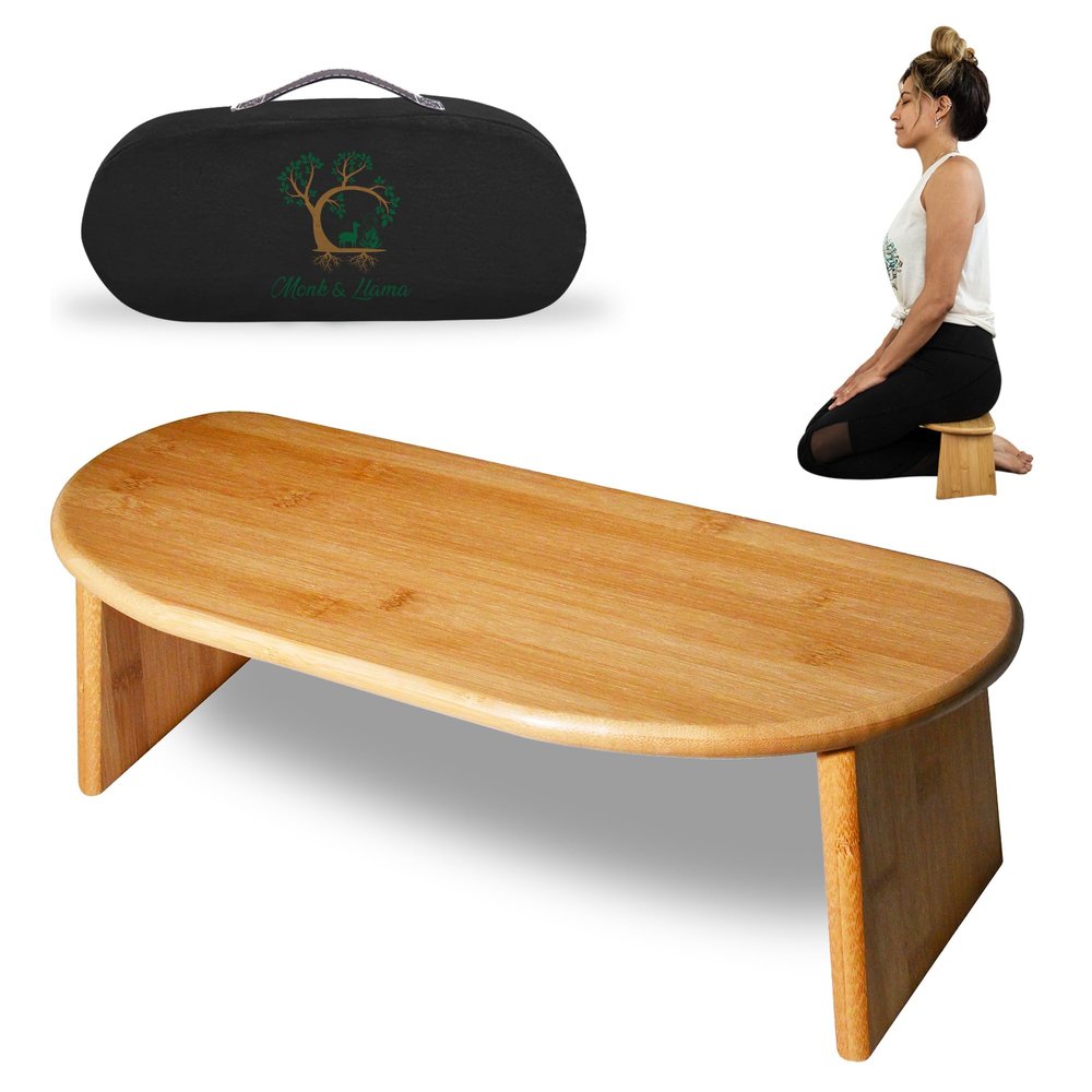 MONK & LLAMA Monk & Llama Meditation Bench Black- Foldable, Ergonomic, Bamboo Kneeling Stool Perfect Seiza Bench Meditation Stool Chair for Prayer & Travel - Deeper & Enjoyable Sessions