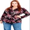 EVANS Women's Plus Size Jersey Print Shirt, Paisley Wine view 1