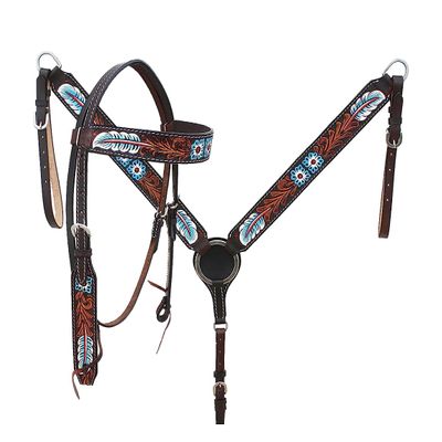 Western Horse Headstall Bridle Breast Collar Reins Tack Set Leather Floral Tooled Handmade Full Cob Pony Breastplate ME-HBC-085 (Pony)