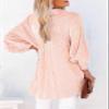 Womens Smocked Cuffed Striped Boyfriend Shirt Casual Collar Long Sleeve Oversized Button Down Blouse Tops with Pocket Shirred Nude view 2