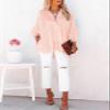 Womens Smocked Cuffed Striped Boyfriend Shirt Casual Collar Long Sleeve Oversized Button Down Blouse Tops with Pocket Shirred Nude view 4