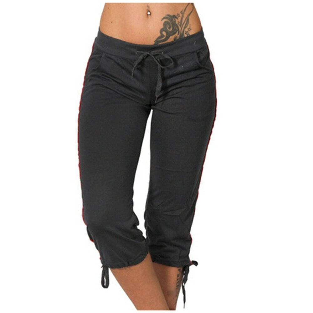 Uillui Capris for Women Plus Size Stretchy Workout Pants Soft Comfy Yoga Sweatpants Drawstring Waist Casual Cropped Trousers