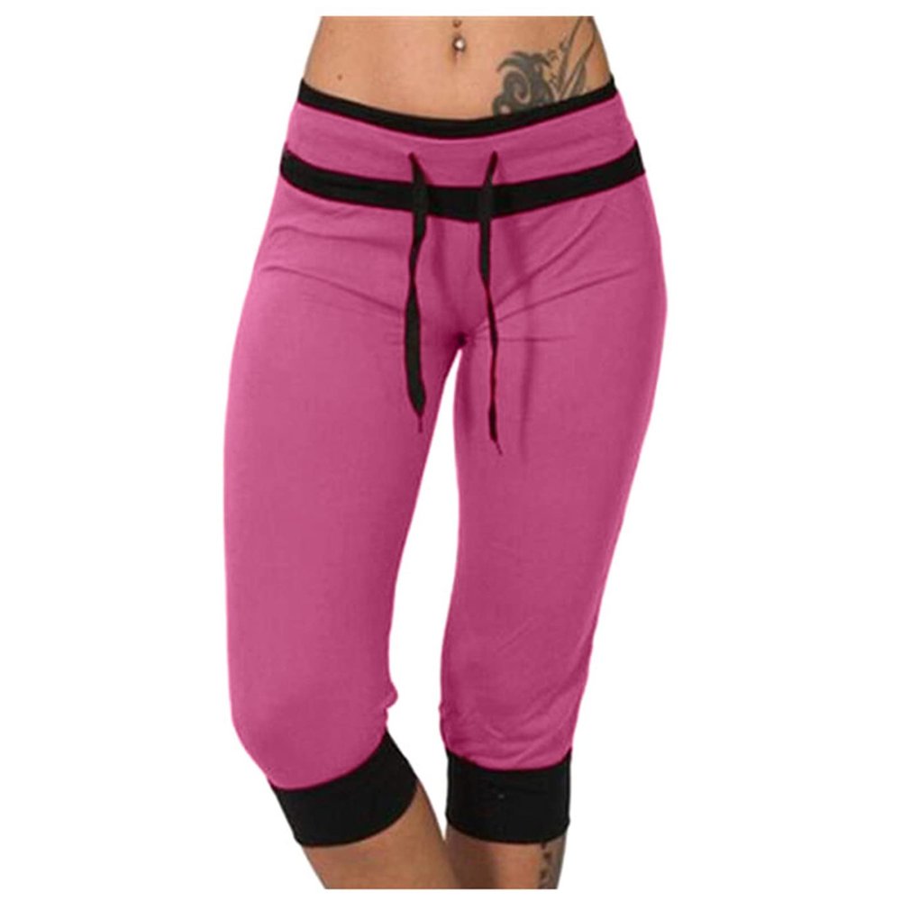 Uillui Capris for Women Plus Size Stretchy Workout Pants Soft Comfy Yoga Sweatpants Drawstring Waist Casual Cropped Trousers