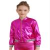 easyforever Kids Girls Shiny Metallic Baseball Jacket Long Sleeve Sparkle Holographic Bomber Jacket Coat Outerwear Rose 8 Years view 2