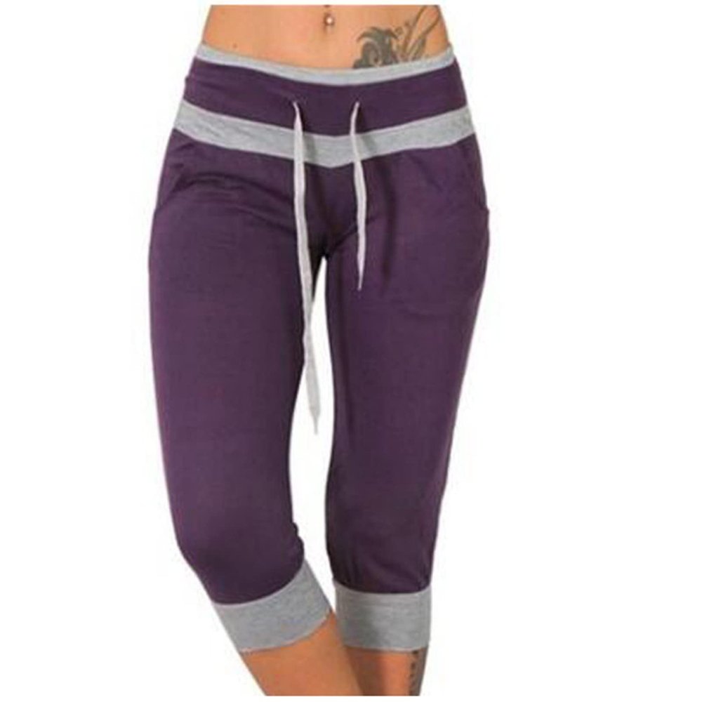 Uillui Capris for Women Plus Size Stretchy Workout Pants Soft Comfy Yoga Sweatpants Drawstring Waist Casual Cropped Trousers