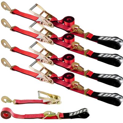 IBITION 4 Pack Car Tie Down with Snap Hooks - 2" x 114" - 3,300 lbs Safe Working Load -Haul Car, Race, Truck, ATV, UTV SUV Polyester UV Resistant.Red