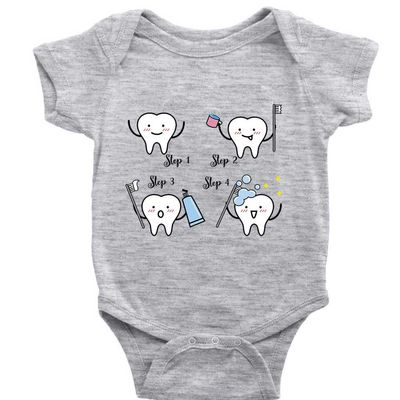 4 Cute Set Of Tooth Cartoon Novetly Romper Short Sleeve Newborn Crawl Playsuit