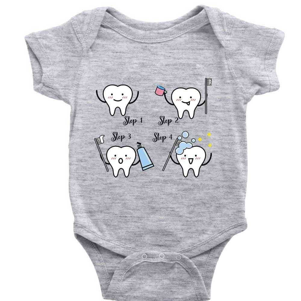 4 Cute Set Of Tooth Cartoon Novetly Romper Short Sleeve Newborn Crawl Playsuit