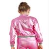 Aislor Kids Girls Shiny Baseball Jacket Long Sleeve Sparkle Metallic Zipper Bomber Jacket Coat Outerwear Clubwear Pink 10 Years view 2