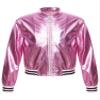 Aislor Kids Girls Shiny Baseball Jacket Long Sleeve Sparkle Metallic Zipper Bomber Jacket Coat Outerwear Clubwear Pink 10 Years view 3