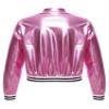 Aislor Kids Girls Shiny Baseball Jacket Long Sleeve Sparkle Metallic Zipper Bomber Jacket Coat Outerwear Clubwear Pink 10 Years view 4