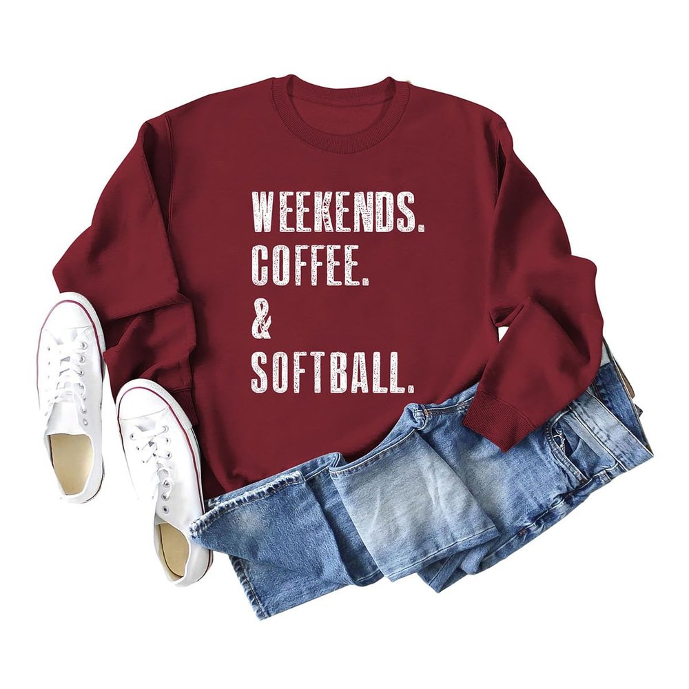 KTIMA Weekends Coffee Softball Sweatshirt Women Crewneck Pullover Tops Softball Mom Long Sleeve.Funny Softball Lover Gifts