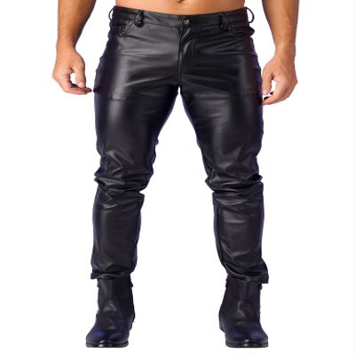 Lejafay Men's Faux Leather Pants Punk 80's Rock Skinny Leggings Tight Gothic Motorcycle Biker Pants Black XX-Large