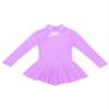 YEAHDOR Girls' Kids Figure Ice Skating Dress Mesh Splice Long Sleeve Mock Neck Ballet Dance Gymnastic Tutu Skirted Leotard Lavender 10 view 3