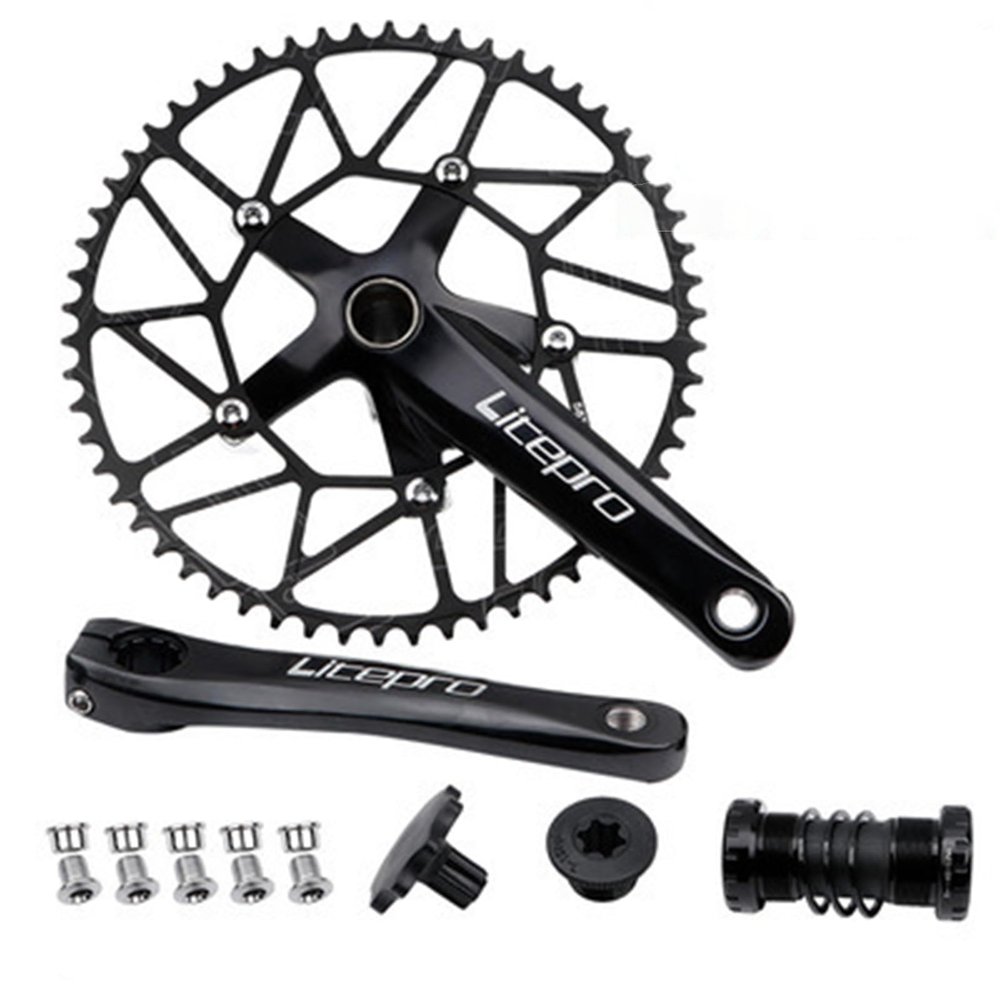 130BCD Five-claws Bike Cranks 170mm Ultra-light Folding Bicycle Hollow Integrated Crankset With Positive Negative Teeth Single Chainring And BB 50T 52T 54T 56T 58T 4 Colors ( Color : Black , Size : 58